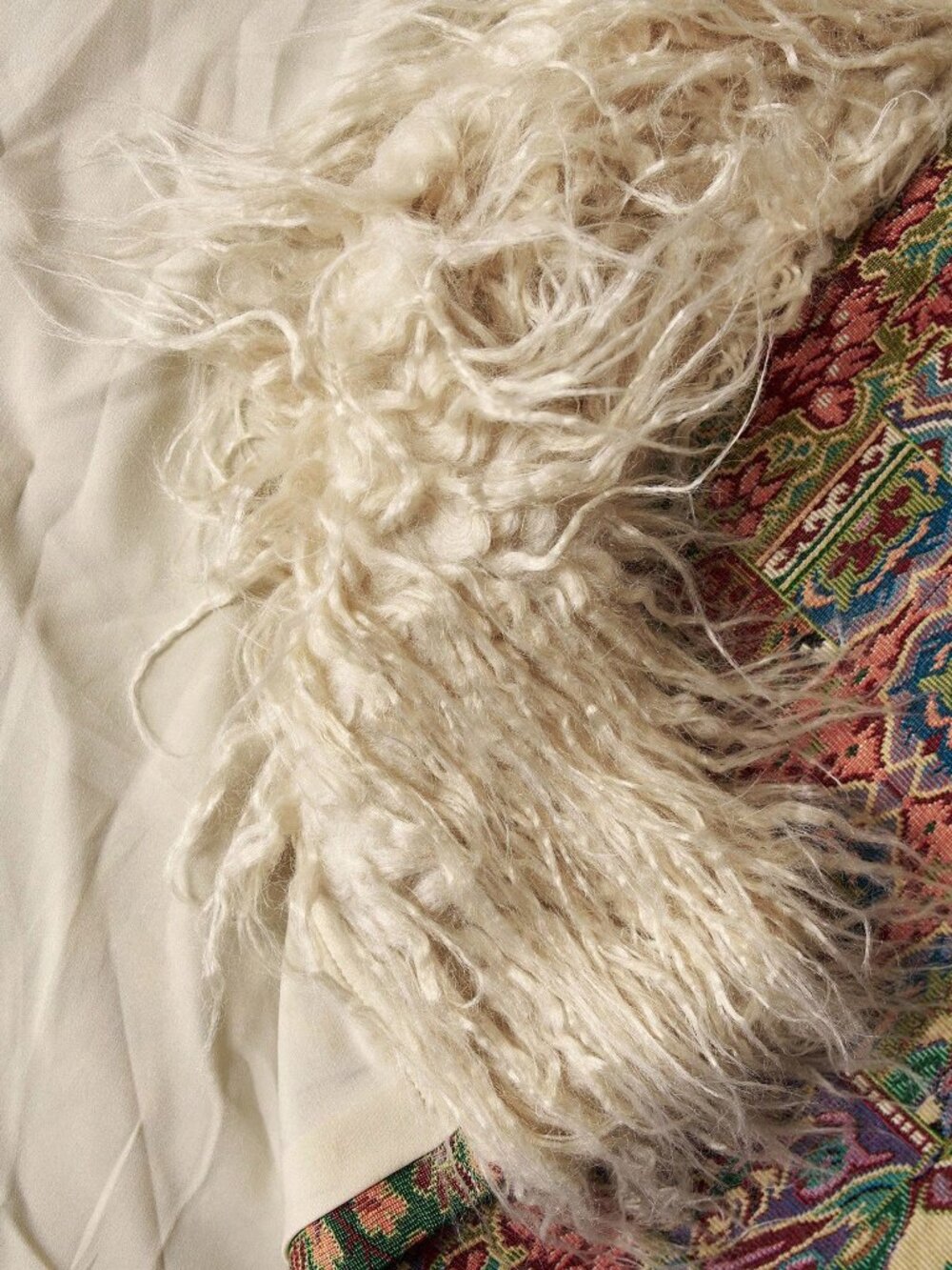 Multicolor Boho Women's Jacquard Faux Fur Trim Coat - Picture 7 of 7